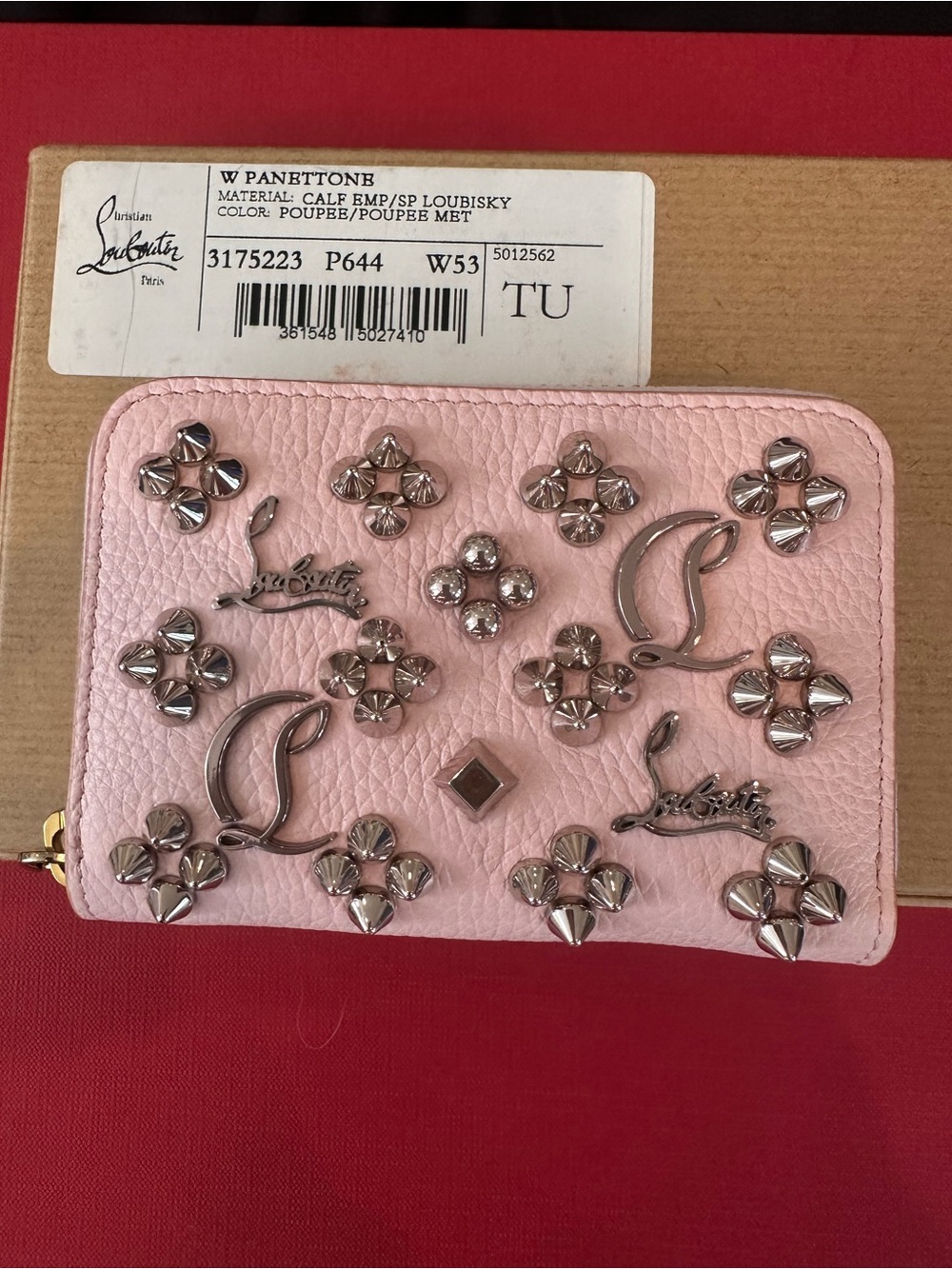 Christian Louboutin Pink Leather silver Studded wallet NIB